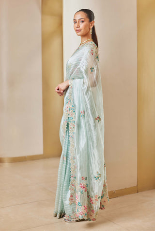 Osaa By Adarsh-Winter Mint Embroidered Sari And Blouse-INDIASPOPUP.COM