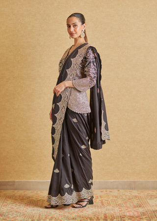 Osaa By Adarsh-Black Embroidered Sari And Blouse-INDIASPOPUP.COM