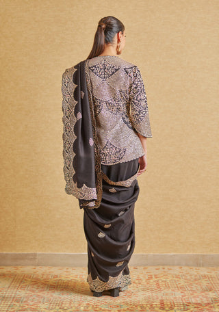 Osaa By Adarsh-Black Embroidered Sari And Blouse-INDIASPOPUP.COM