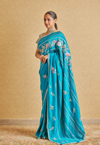 Osaa By Adarsh-Pine Green Embroidered Sari And Blouse-INDIASPOPUP.COM