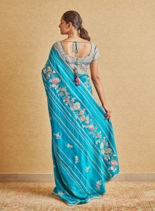 Osaa By Adarsh-Pine Green Embroidered Sari And Blouse-INDIASPOPUP.COM