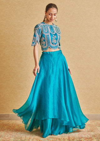 Osaa By Adarsh-Pine Green Embroidered Top And Skirt-INDIASPOPUP.COM