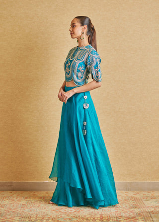 Osaa By Adarsh-Pine Green Embroidered Top And Skirt-INDIASPOPUP.COM