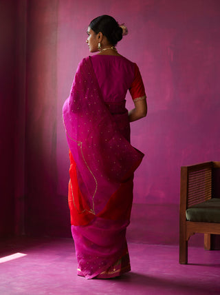 Ohfab-Pachranga Red Pink Sari And Blouse-INDIASPOPUP.COM