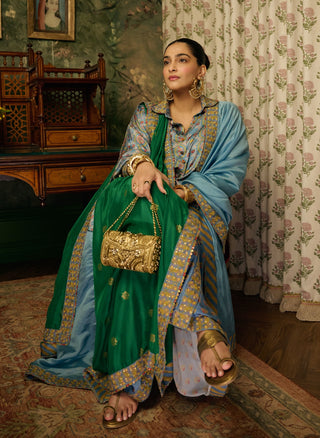 Misty blue tunic with lungi skirt set