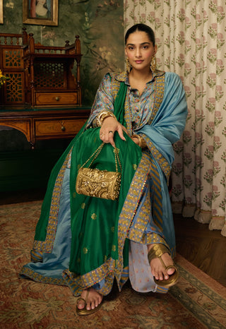 Misty blue tunic with lungi skirt set
