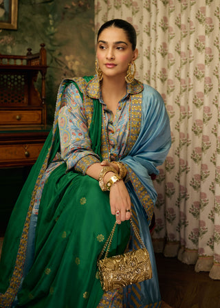 Misty blue tunic with lungi skirt set
