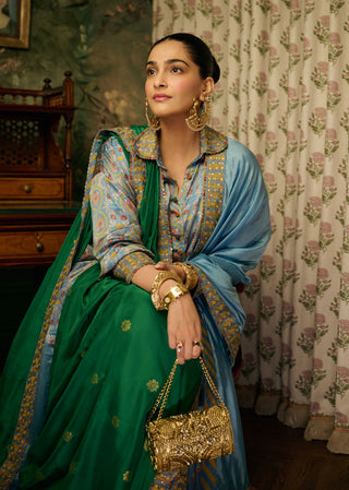 Misty blue tunic with lungi skirt set