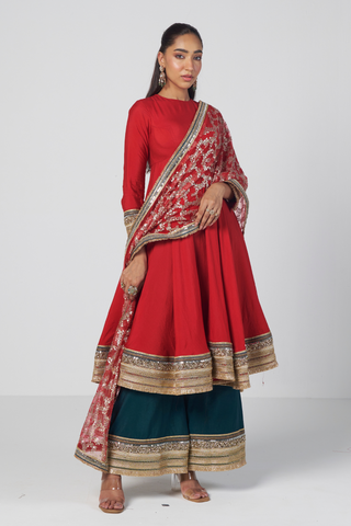 Ellinor red anarkali set