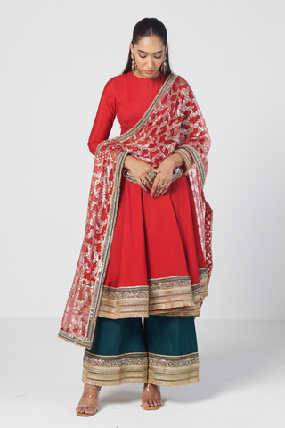 Ellinor red anarkali set