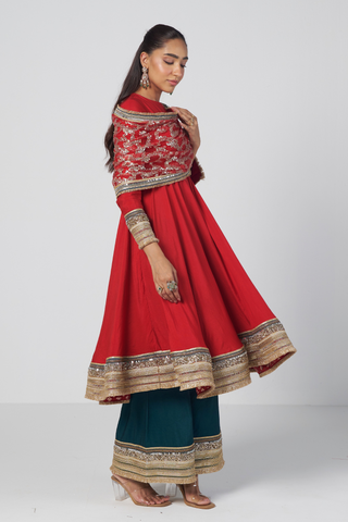 Ellinor red anarkali set