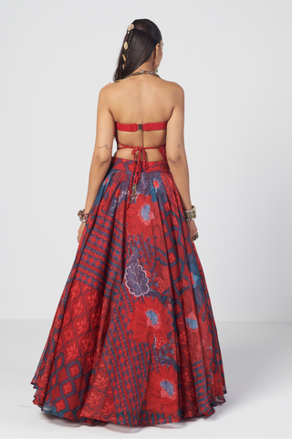 Basque red corset lehenga set