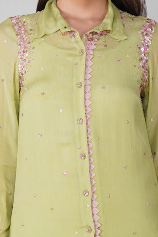 Devyani Mehrotra-Green Chiffon Shirt Tunic And Pants-INDIASPOPUP.COM