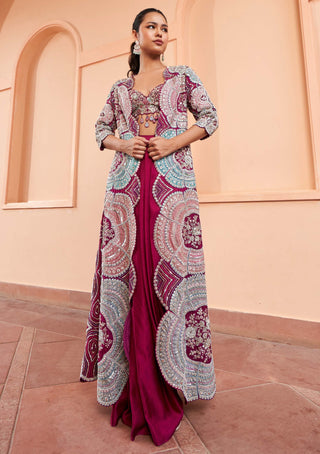 Osaa By Adarsh-Sangria Plum Jacket And Skirt Set-INDIASPOPUP.COM