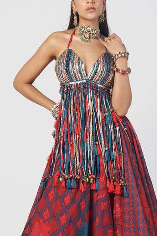Bahar red bralette and skirt set