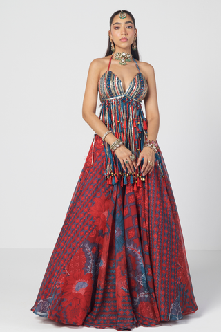 Bahar red bralette and skirt set
