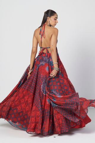 Bahar red bralette and skirt set