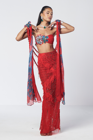 Scarlet Mehbooba red cape skirt set