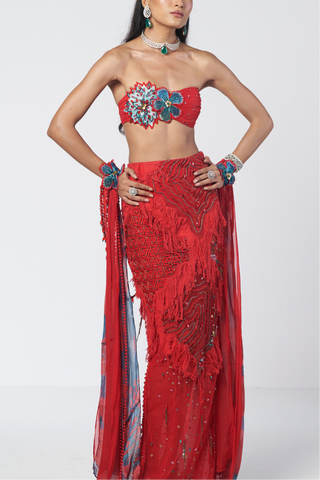 Scarlet Mehbooba red cape skirt set