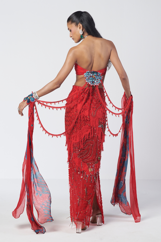 Scarlet Mehbooba red cape skirt set