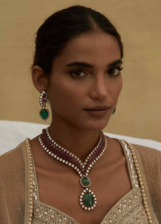 Jaskirat green zircon long necklace and earrings