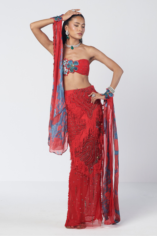 Scarlet Mehbooba red cape skirt set
