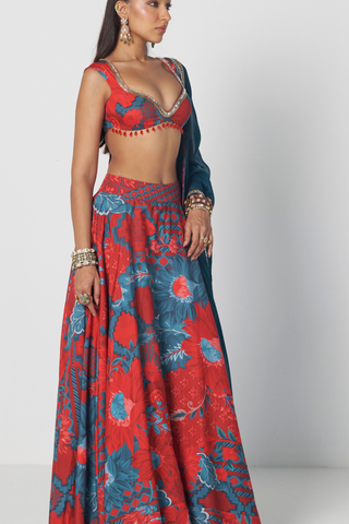Tabasco red boho lehenga set