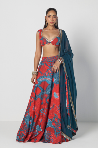 Tabasco red boho lehenga set