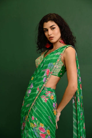Chamee And Palak-Green Adele Drape Sari And Blouse-INDIASPOPUP.COM