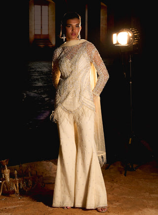 Fleur White Sand Embroidered Sharara Set by Mani Bhatia available on Indiaspopup.com