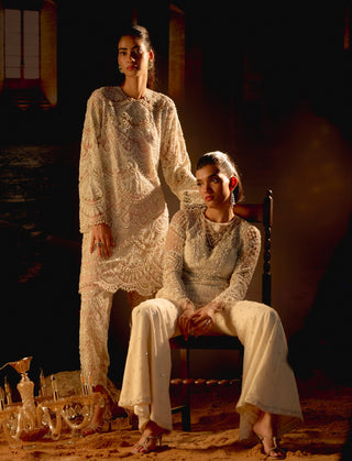 Fleur White Sand Embroidered Sharara Set by Mani Bhatia available on Indiaspopup.com