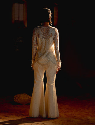 Fleur White Sand Embroidered Sharara Set by Mani Bhatia available on Indiaspopup.com