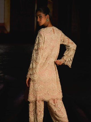 Meline Pearled Pink Embroidered Kurta Set by Mani Bhatia available on Indiaspopup.com