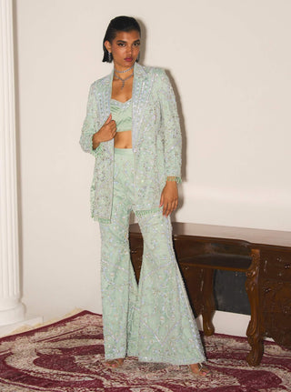 Jolie Moonlight Jade Jacket And Sharara Set by Mani Bhatia available on Indiaspopup.com