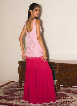 Cher Petal Pink Kurta And Fuchsia Sharara Set by Mani Bhatia available on Indiaspopup.com