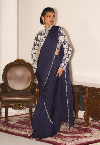 Lola	mystic navy blue blouse and drape sari