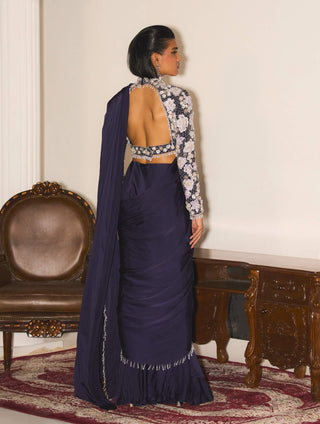 Lola	Mystic Navy Blue Blouse And Drape Sari by Mani Bhatia available on Indiaspopup.com