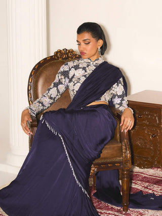 Lola	Mystic Navy Blue Blouse And Drape Sari by Mani Bhatia available on Indiaspopup.com