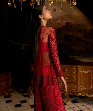 Gigi	Ruby Red Jacket And Sharara Set by Mani Bhatia available on Indiaspopup.com