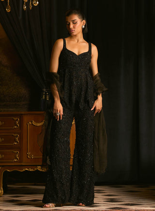 Kiki	Moonless Night Black Peplum And Sharara Set by Mani Bhatia available on Indiaspopup.com