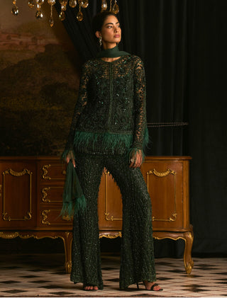 Percy Emerald Green Jacket And Sharara Set by Mani Bhatia available on Indiaspopup.com