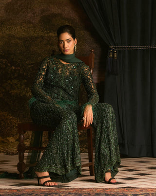 Percy emerald green jacket and sharara set