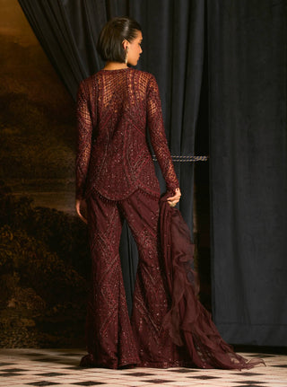 Darcy Cherry Maroon Embroidered Sharara Set by Mani Bhatia available on Indiaspopup.com