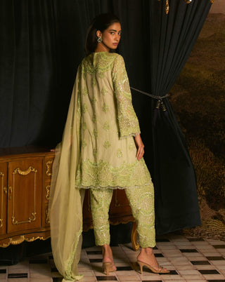 Christel Kiwi Green Embroidered Kurta Set by Mani Bhatia available on Indiaspopup.com