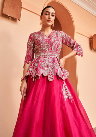 Osaa By Adarsh-Cut Ruby Organza Tunic And Skirt-INDIASPOPUP.COM