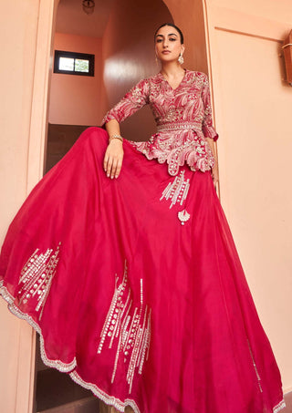 Osaa By Adarsh-Cut Ruby Organza Tunic And Skirt-INDIASPOPUP.COM