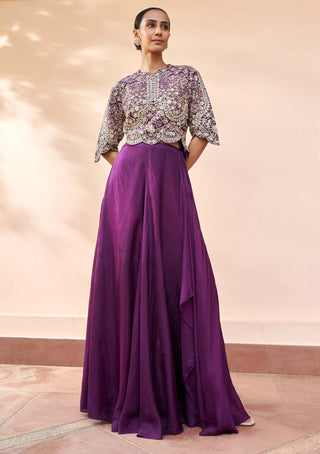 Osaa By Adarsh-Aubergine Embroidered Top And Skirt-INDIASPOPUP.COM