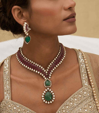 Jaskirat green zircon long necklace and earrings