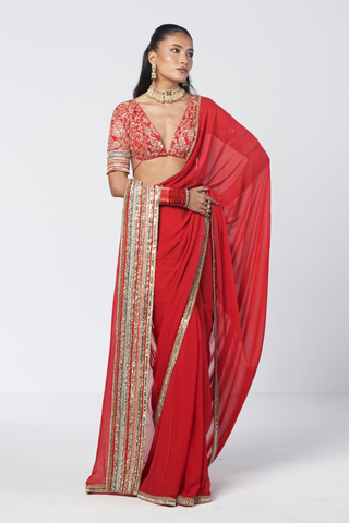 Clarie red sari set