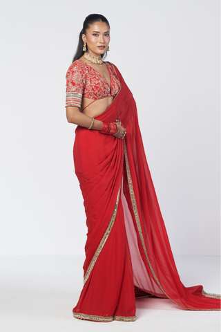 Clarie red sari set
